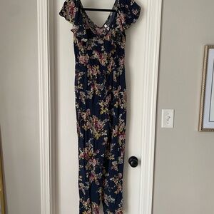 Xhilaration Navy Floral Jumpsuit with Pink & Yellow Flowers